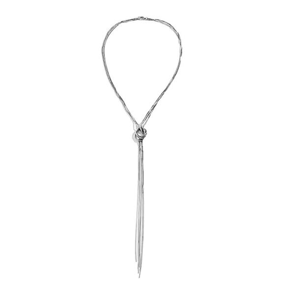 Silver Y Lariat Knot Minimalist Tassel Necklace - Picture 3 of 4
